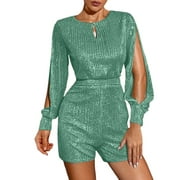 HBFAGFB Jumpsuits for Women Fashion Slim Long Sleeve Sequin Rompers Versatile Daily Wear GN2 Size S