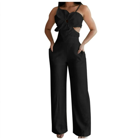 HBFAGFB Jumpsuits for Women Off the Shoulder Tops High Waisted Pants Vacation Trendy Rompers Black Size S