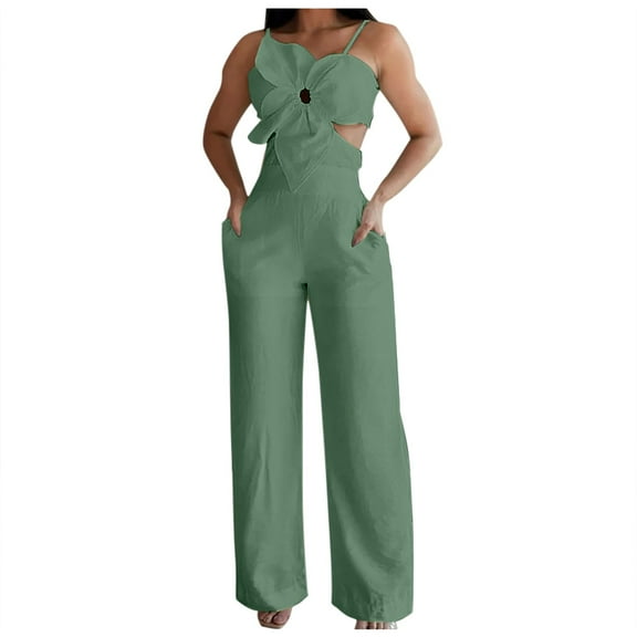 HBFAGFB Jumpsuits for Women Off the Shoulder Tops High Waisted Pants Vacation Trendy Rompers Green Size S