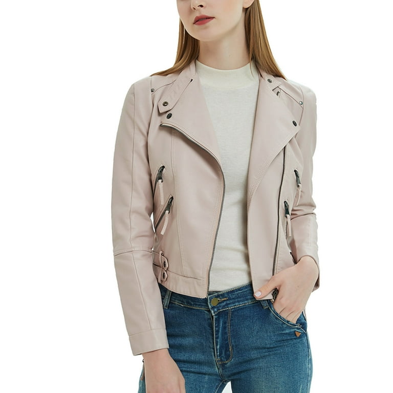 HBFAGFB Leather Jacket Women's Motorcycle Zipper Short Slim HBFAGFB Leather Jacket Women's Motorcycle Zipper Short Slim