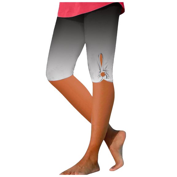 HBFAGFB Leggings for Women Casual Side Hem Hollow Cropped Pants Summer Fashion Clothing Black Size L