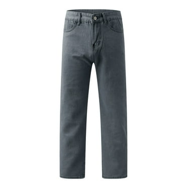 HBFAGFB Men's Jeans Breathable Comfortable Loose Straight Trouser Work Pants with Pockets Grey Size L