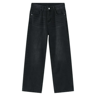HBFAGFB Men's Jeans Wide Leg Pants with Pockets Versatile Comfortable Loose Straight Trouser Black Size M