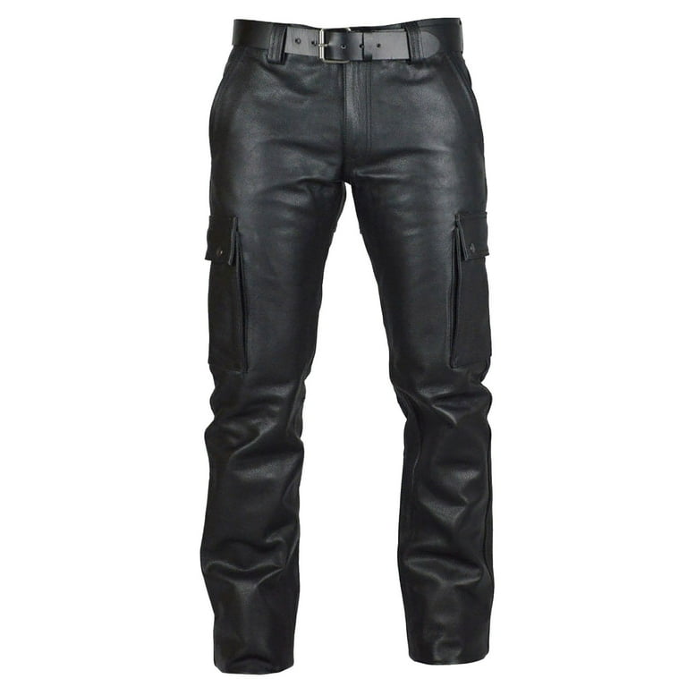 Redline Mens Classic Black Easy Fit Leather Motorcycle Fully Lined Pants  M-1500