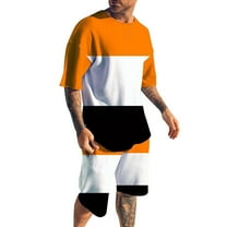 HBFAGFB Mens 2 Piece Outfits Summer Color Block Tops and Shorts Fashion Clothing Daily Wear Orange Size XL