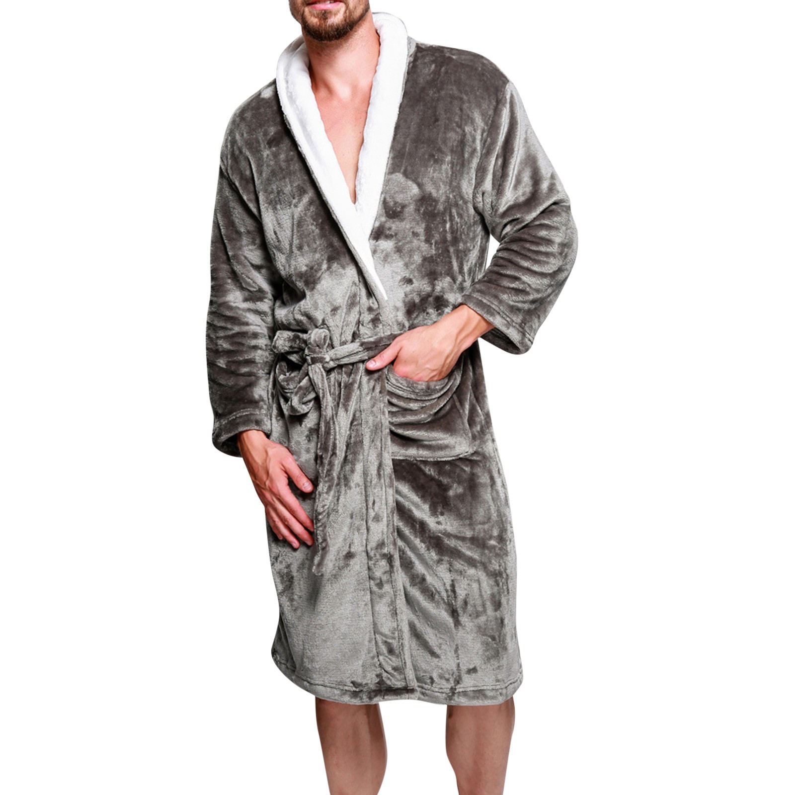 HBFAGFB Mens Bathrobe Plush Pajama Long Sleeves Softness Warm Flannel