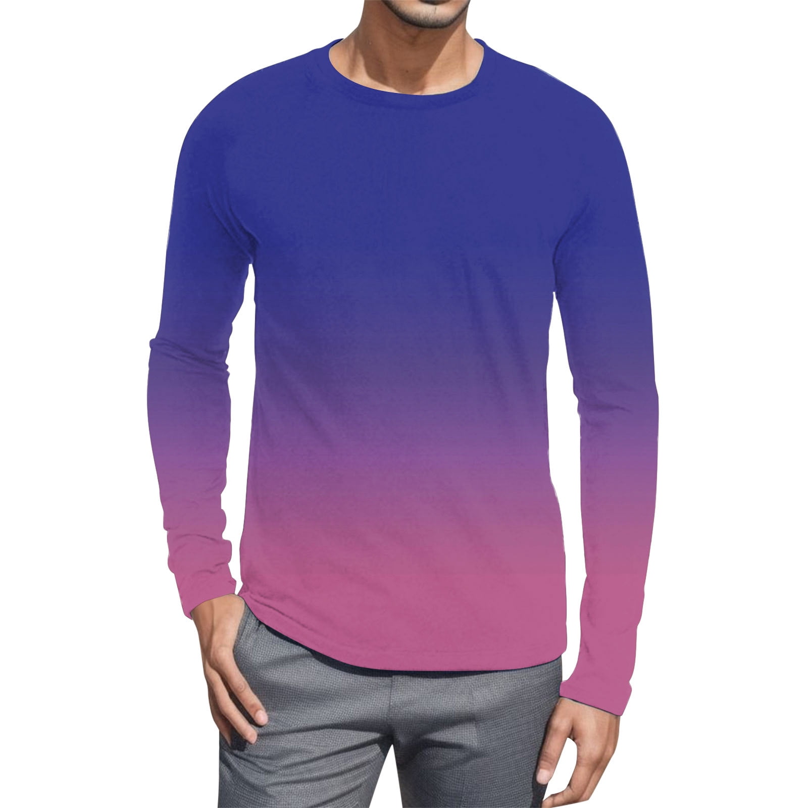 HBFAGFB Mens Fashion Crew Neck Gradient Color Block Tops