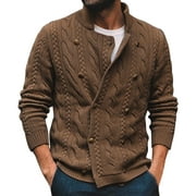 HBFAGFB Mens Knit Sweater Fashion and Casual Button up Jacquard Cardigan Fall Clothes Brown Size 3XL