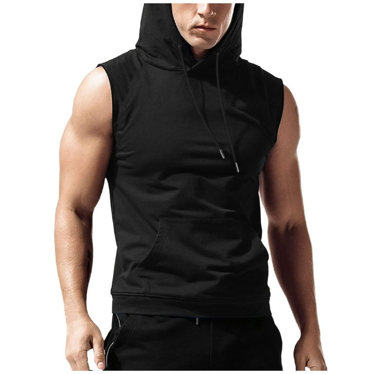 HBFAGFB Mens Tank Top Loose Sleeveless Pullover Hoodie Training Running Vest with Pocket Black Size L Walmart