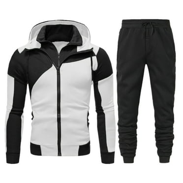 HBFAGFB Mens Track Suits 2 Piece Set Leisure Full Zip Hoodie Simple Sweatpants with Pockets White Size XXL