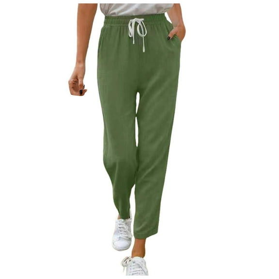 HBFAGFB Pants for Women Casual Work Straight Leg Drawstring Loose Trousers with Pockets Green Size S
