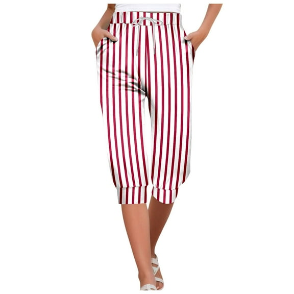 HBFAGFB Pants for Women Fashion Casual Lace up Capri Pants Vacation Going Out with Pockets Red Size L