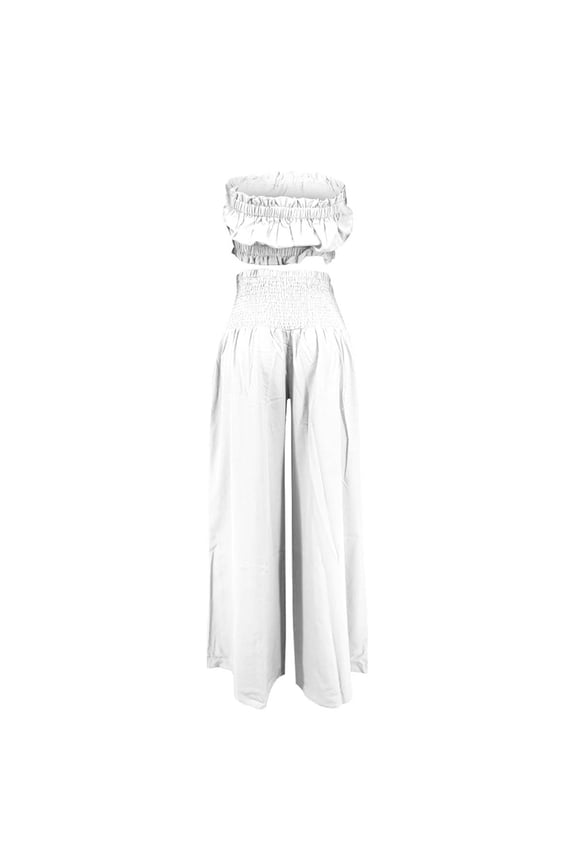 Pantsuit for Women Strapless Vest and Pleated Wide Leg Pants Fashion Clothing White Size S