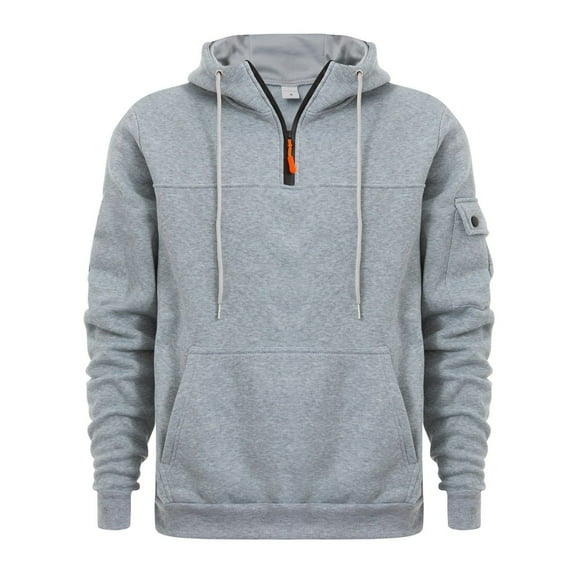 HBFAGFB Quarter Zip Pullover Men Hoodies Fashion Workout Long Sleeve Sweatshirts with Pocket Light Gray Size XL