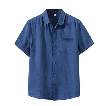 HBFAGFB Shirts for Men Lapel Button up Short Sleeves Simple Soft Work Tops with Pocket Blue Size S