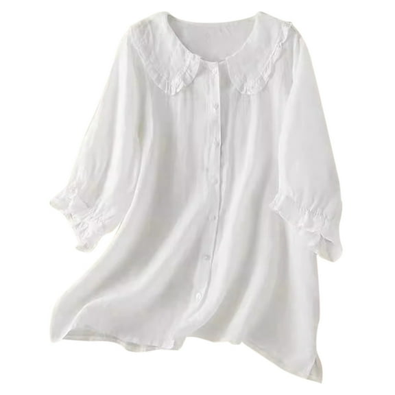 HBFAGFB Shirts for Women Trendy Lapel Button Down Half Sleeved Top Lightweight Women Blouse White Size XXL