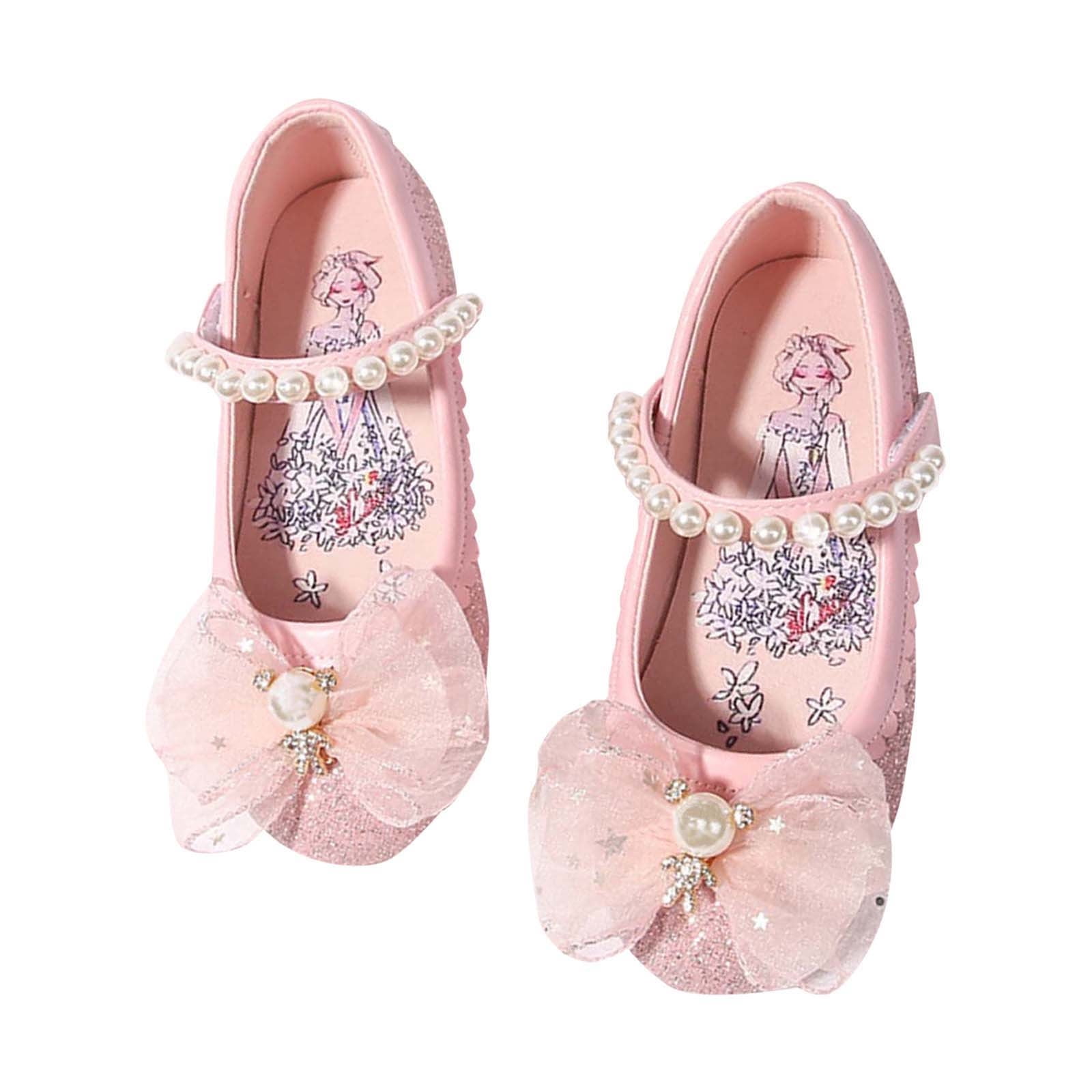 HBFAGFB Shoes for Girls Children's Fashion Leather Shoes Princess Glitter Flat Button Shoes Pink Size 26