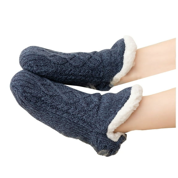 HBFAGFB Socks for Women Winter Warm Plush Thickened Slippers Socks Versatile Daily Wear Dark Blue Size L