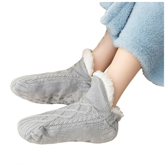 HBFAGFB Socks for Women Winter Warm Plush Thickened Slippers Socks Versatile Daily Wear Light Gray Size L