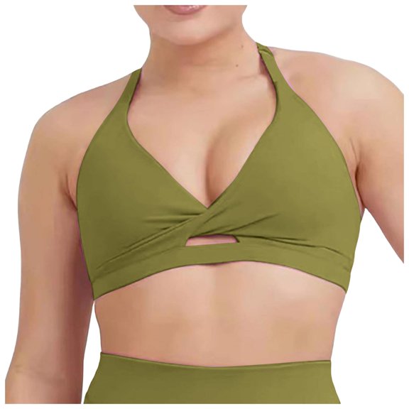 HBFAGFB Sports Bras for Women Open Back Workout Gym Padded Yoga Tops with Ajustable Straps Green Size S