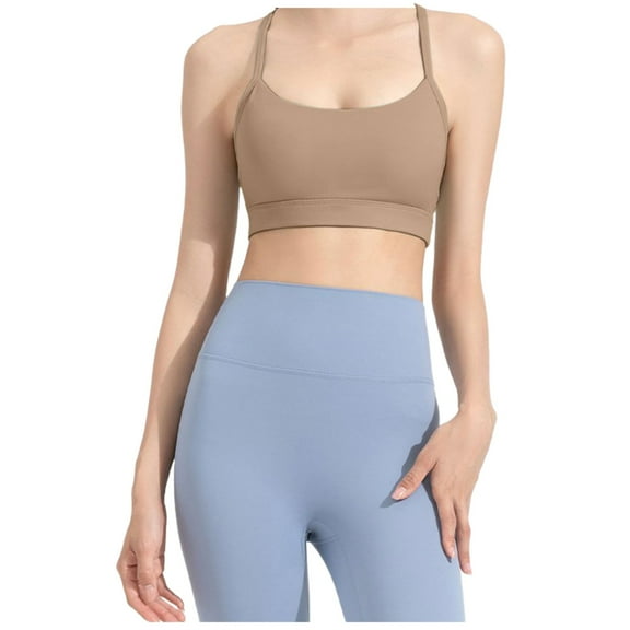 HBFAGFB Sports Bras for Women Thin Shoulder Strap Workout Yoga Underwear with Removable Pad Khaki Size S
