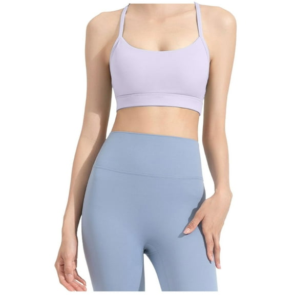 HBFAGFB Sports Bras for Women Thin Shoulder Strap Workout Yoga Underwear with Removable Pad Light Purple Size L