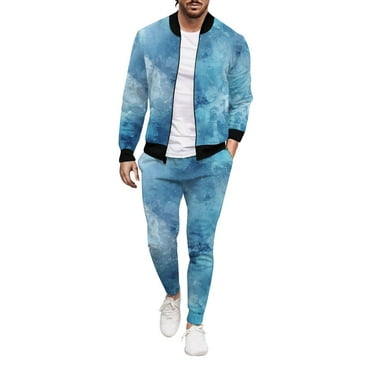 HBFAGFB Sweat Suits for Men 2 Piece Trendy Full Zip Jacket and Casual Pants with Pocket Sky Blue Size XXXL