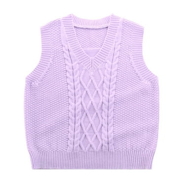 HBFAGFB Sweater Vest for Girls V Neck Knitted Sleeveless T Shirts Versatile Fall Clothes Purple Size 130