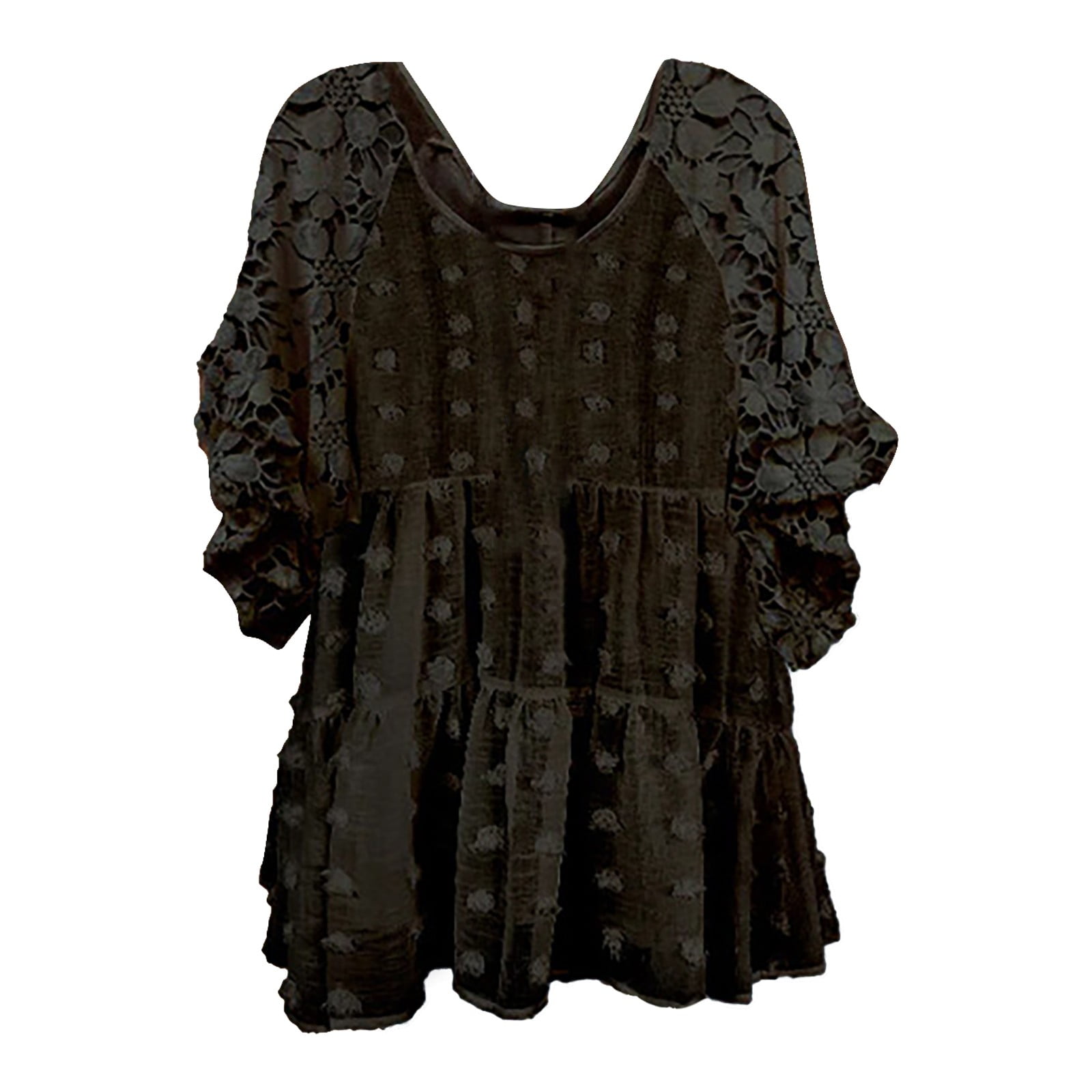 トップス JACQUARD DOT TRIPLE FRILL TOPS HBFAGFB T-Shirts for Women Polka Dot Jacquard Lace Ruffle