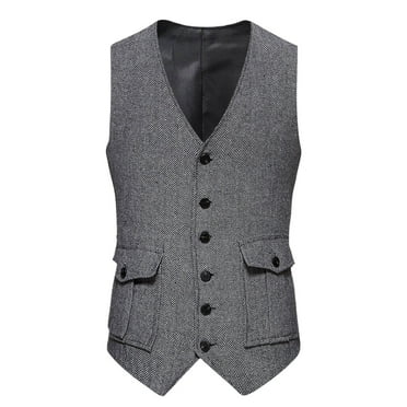 HBFAGFB Vest for Men Retro Button Down Suit Jacket Suitable for Formal Performance Wear Grey Size L