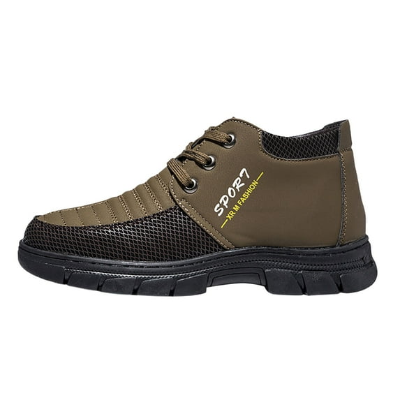 HBFAGFB Winter Boots for Men Warm Plush Comfortable Flat and Soft Sole Lace-Up Snow Shoes Coffee Size 44
