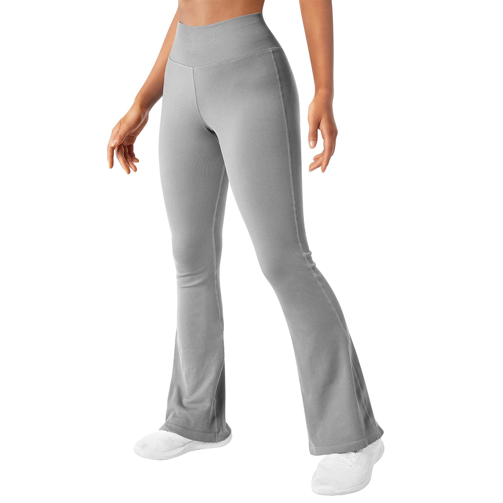 FITOP Womens Ribbed Flared Leggings Slit Hem High Waist Bootcut Yoga Pants  Workout Bootleg Pants 