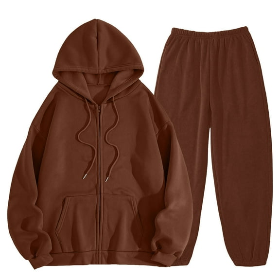 HBFAGFB Women Sweatsuits Sets Long Sleeve Zip up Hoodie Sweatshirt Versatile Jogger Pants Brown Size XL