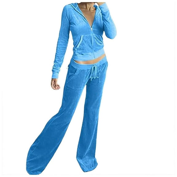 HBFAGFB Women Tracksuit Set 2 Piece Slim Fit Sweatsuit Zip up Hoodie Jacket and Sweatpants Sky Blue Size S