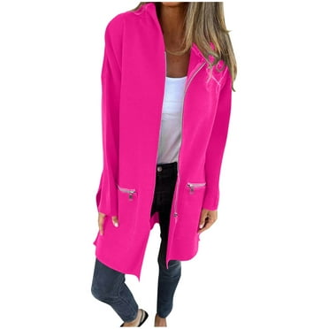 HBFAGFB Women's Jacket Winter Clothes Autumn Full Zip up Hoodie Casual Coat with Pockets Hot Pink Size XXL