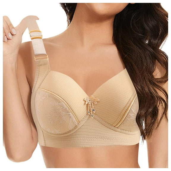 HBFAGFB Womens Bra Soft Wide Shoulder Strap Lace Edge Without Steel Ring Sleep Underwear Beige Size 44