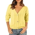 thumbnail image 1 of HBFAGFB Womens Cardigan V Neck Button Down Sweaters Elegant Long Sleeve Top with Pockets Yellow Size XL, 1 of 3