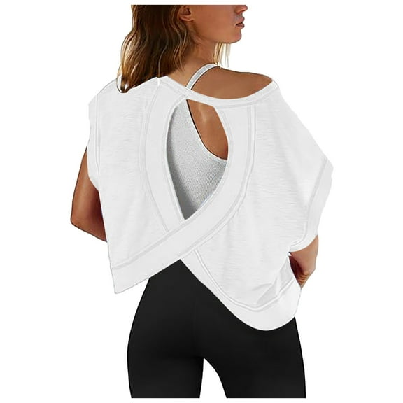 HBFAGFB Womens Shirts Open Back Workout Tops Casual Short Sleeve Gym Yoga Blouse Going Out White Size XXL