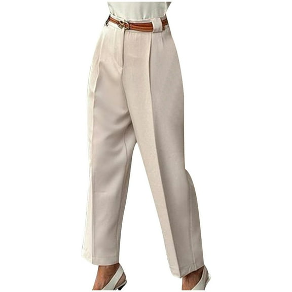 HBFAGFB Work Pants for Women Fashion Temperament High Waisted Trousers with Belt Daily Wear White Size M