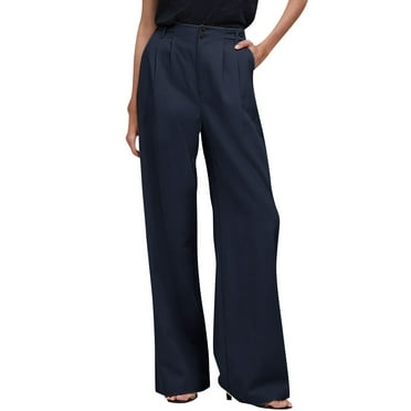 HBFAGFB Work Pants for Women High Waisted Wide Leg Pants with Pockets Fashion Trousers Dark Blue Size XL