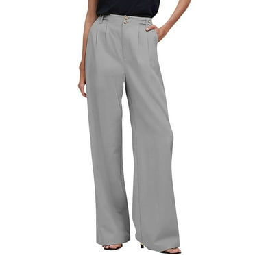 HBFAGFB Work Pants for Women High Waisted Wide Leg Pants with Pockets Fashion Trousers Grey Size S