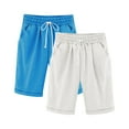 thumbnail image 1 of HBGVBA 2 Pack Girls Bermuda Shorts,Soild Color Shorts with Pockets,Boys Girls 3-13 Years 2 Piece Set Solid Color Faux Linen Pocket Summer Shorts, 1 of 5