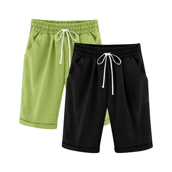 HBGVBA 2 Pack Girls Bermuda Shorts,Soild Color Shorts with Pockets,Boys Girls 3-13 Years 2 Piece Set Solid Color Faux Linen Pocket Summer Shorts