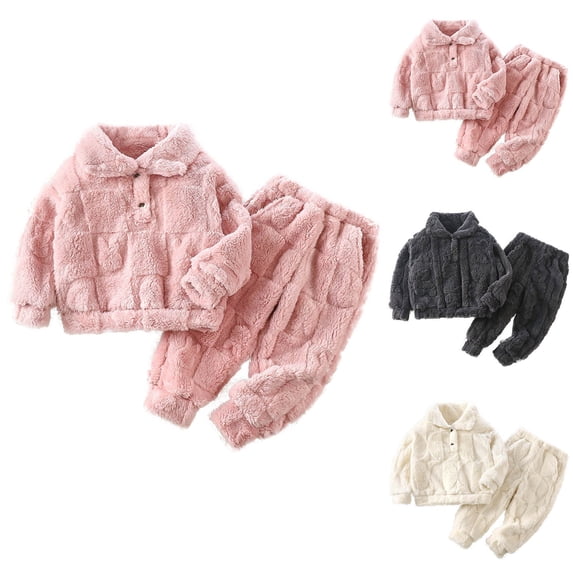 HBGVBA 2 Piece Fleece Lined Set for Girls,Winter Warm Loungewear for 2-15 Years Long Sleeve Pullover with Jogger Pants