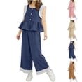 thumbnail image 1 of HBGVBA 2 Piece Set for Girls,Ruffle Tank Tops and Long Pants,2-11 Years Denim Look Sleeveless Vests Wide Leg Pants Set, 1 of 5