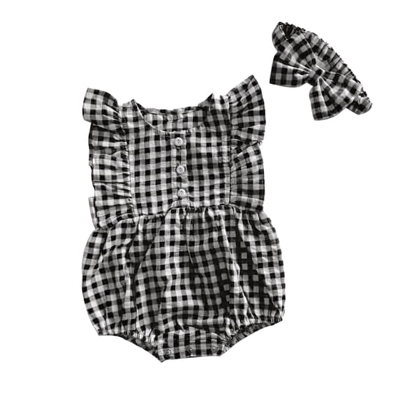 HBGVBA Baby Girl's Ruffle Bodysuit,6 Months-3 Years Girls Sleeveless Color Blocked Plaid Print 1 Piece Cottons Romper