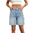 thumbnail image 1 of HBGVBA Bermuda Shorts for Women,Jean Shorts for Women,Denim Pocket Elastic Waist Casual Knee Length Denim Wear Summer Shorts, 1 of 5