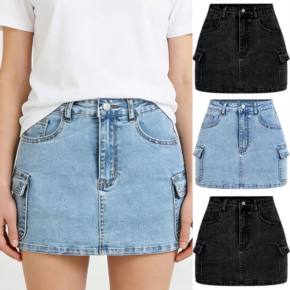 HBGVBA Big Girl's Denim Skirts,Jean Skirt with Pocket,Kids 12-16 Years Fashion Cargo Pocket Bodycon Casual Summer Skirt