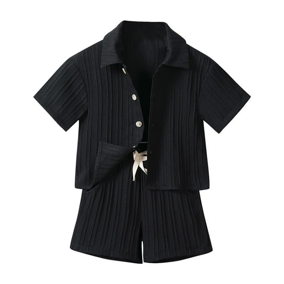 HBGVBA Boy's Casual Shirt Outfits,2 Pieces School Set,2-8 Years Solid Color Collared Button Top Elastic Waist Shorts Casual Set