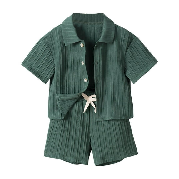 HBGVBA Boy's Casual Shirt Outfits,2 Pieces School Set,2-8 Years Solid Color Collared Button Top Elastic Waist Shorts Casual Set